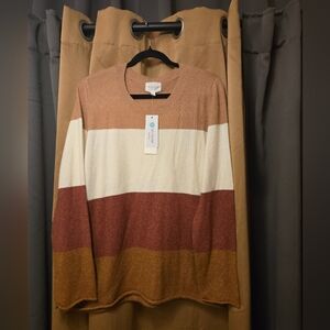 NWT Pinque Women’s Block Stripe Long Sleeve Crew Neck Sweater- Size XXL